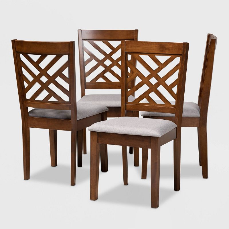 Set of 4 Caron Fabric Upholstered Wood Dining Chair Set Gray/Walnut - Baxton Studio: Elegant Comfort, Foam Padded, Cut-Out Back, 1 of 8