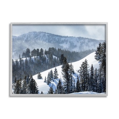 Stupell Industries Quiet Snowy Mountain Slopes Scattered Fir Trees Black Framed Giclee Art
