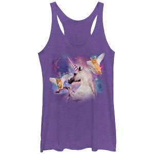 Women's Lost Gods Unicorn and Flying Cats in Space Racerback Tank Top - 1 of 3