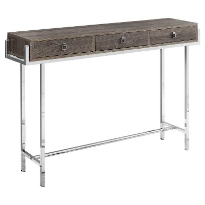 Monarch Specialties Accent Table, Console, Entryway, Narrow, Sofa, Storage Drawer, Brown Laminate, Chrome Metal
