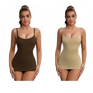 INSPIRE CHIC 2 Pcs Women's Adjustable Straps Tummy Control Long Slim-Fit No Trace Shapewear Camisole - 1 of 4