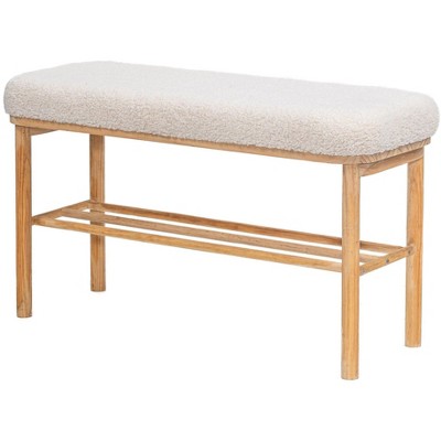 Nordlys Solid Wood and White Bouclé Storage Bench Exotic Boho Upholstery Entry