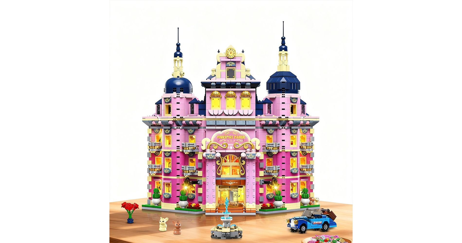 1815 PCS Pink Estate Castle House Building Set for Adultsand Kids Aged 8+