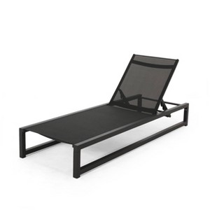 Modesta Patio Aluminum Chaise Lounge with Mesh Seating - Black - Christopher Knight Home: Water-Resistant, Iron Hardware, Armless Design - 1 of 4