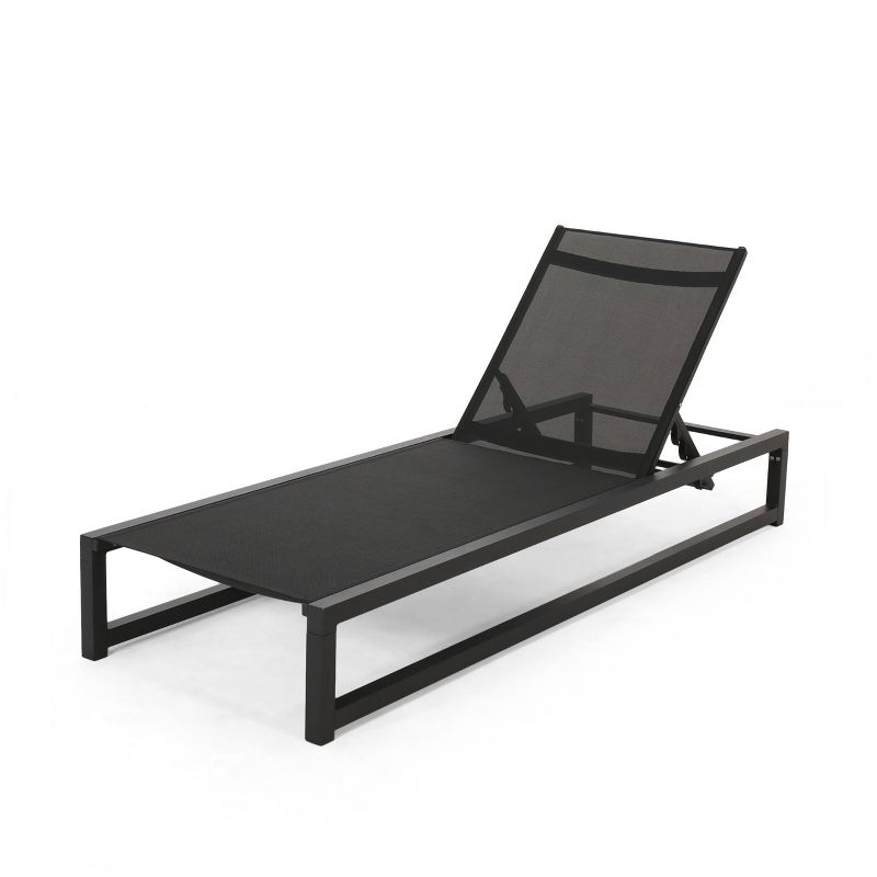 Modesta Patio Aluminum Chaise Lounge with Mesh Seating - Black - Christopher Knight Home, 1 of 9