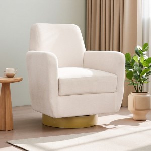 360-degree Swivel Armchair with Cotton Linen Upholstery and Nail Trim - 1 of 4