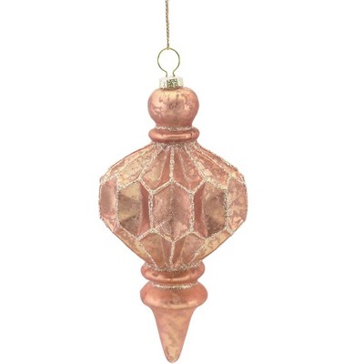 Melrose 5.75" Glitter Mercury Glass Finial Christmas Ornament - Blush Pink