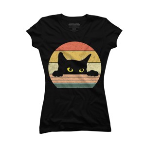Junior's Design By Humans Cat Tee Retro Style By MeowShop T-Shirt - 1 of 3