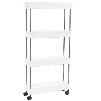 Modern Home 4 Tier Narrow Sliding Storage Organizer Rack - White Utility Cart