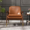 VYNXARIA 29.2in Mid-Century Faux Leather Accent Chair with Cushioned Seat, Solid Wood Frame, and Brass-Tipped Legs,Brown - 2 of 4