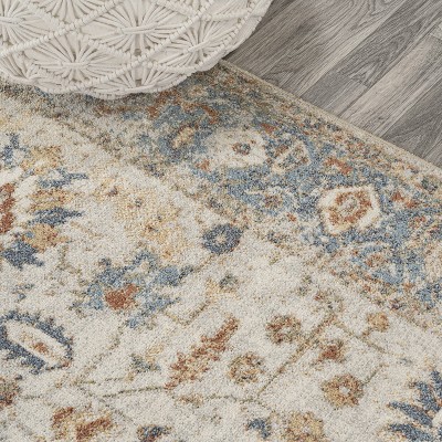 Hiero Cream and Terra Persian Border Low-Pile Washable Rug