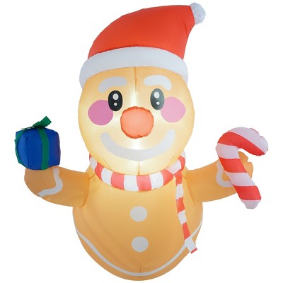 Outsunny 3.4' Christmas Inflatables Hanging Gingerbread Man Holding Gift Box and Candy Cane with LED Lights for Lawn Garden Party