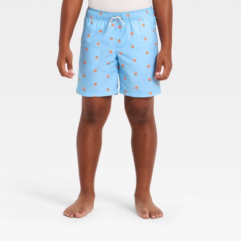 Cat & Jack Boys' Fruit Printed Swim Trunks - Cat & Jack™ Light Blue/ Orange M