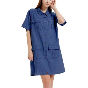 Short Sleeve Jean Shirt Dress Button Down, Medium 8-10 / Dark Denim