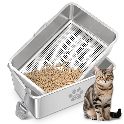 LunaLulinlk Extra-large stainless steel mesh cat litter tray, suitable for pine pellets