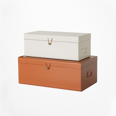 American Atelier Daven Decorative Metal Box Trunks, Set Of 2, Vintage Style  Storage W/ Loop Closures, Space Saving Organizer For Home, White & Orange :  Target