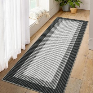 Machine Washable Runner Rug Modern Border Low Pile Non-Shedding Soft Gradient Faux Wool Print Entryway Bathroom - 1 of 4