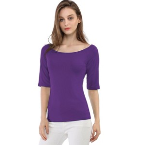 INSPIRE CHIC Women's Half Sleeves Scoop Neck Fitted Layering Soft T-Shirt - 1 of 4