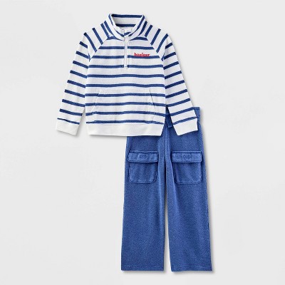 Toddler Girls' Adaptive Long Sleeve Striped Pull Over and Knit Cargo Pants Set - Cat & Jack™ Navy Blue