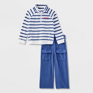 Toddler Girls' Adaptive Long Sleeve Striped Pull Over and Knit Cargo Pants Set - Cat & Jack™ Navy Blue - 1 of 4