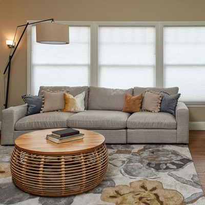 Honey Brown Round Rattan and Pine Coffee Table with Storage