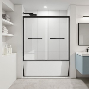 Double Sliding Bathtub Shower Door 60 in. W x 58 in. H Aluminum Framed Shower Enclosure, Stainless Steel Hardware, Bathroom panel,Matte Black - 1 of 4