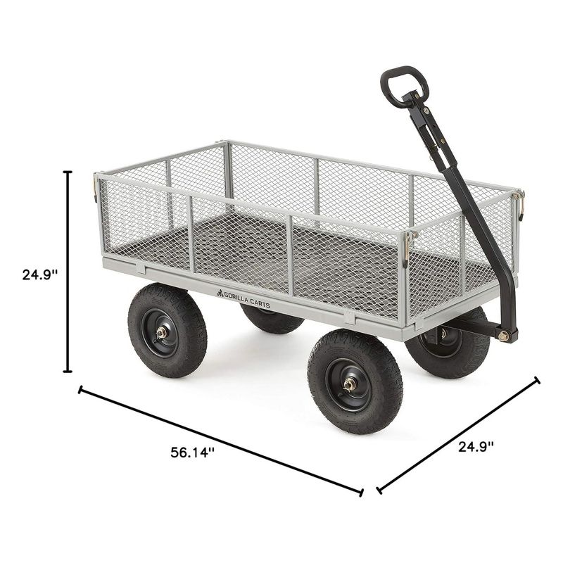 Gorilla Carts 1000 Pound Capacity Heavy Duty Steel Mesh Versatile Utility Wagon Cart with Easy Grip Handle for Outdoor Hauling, Gray, 2 of 7