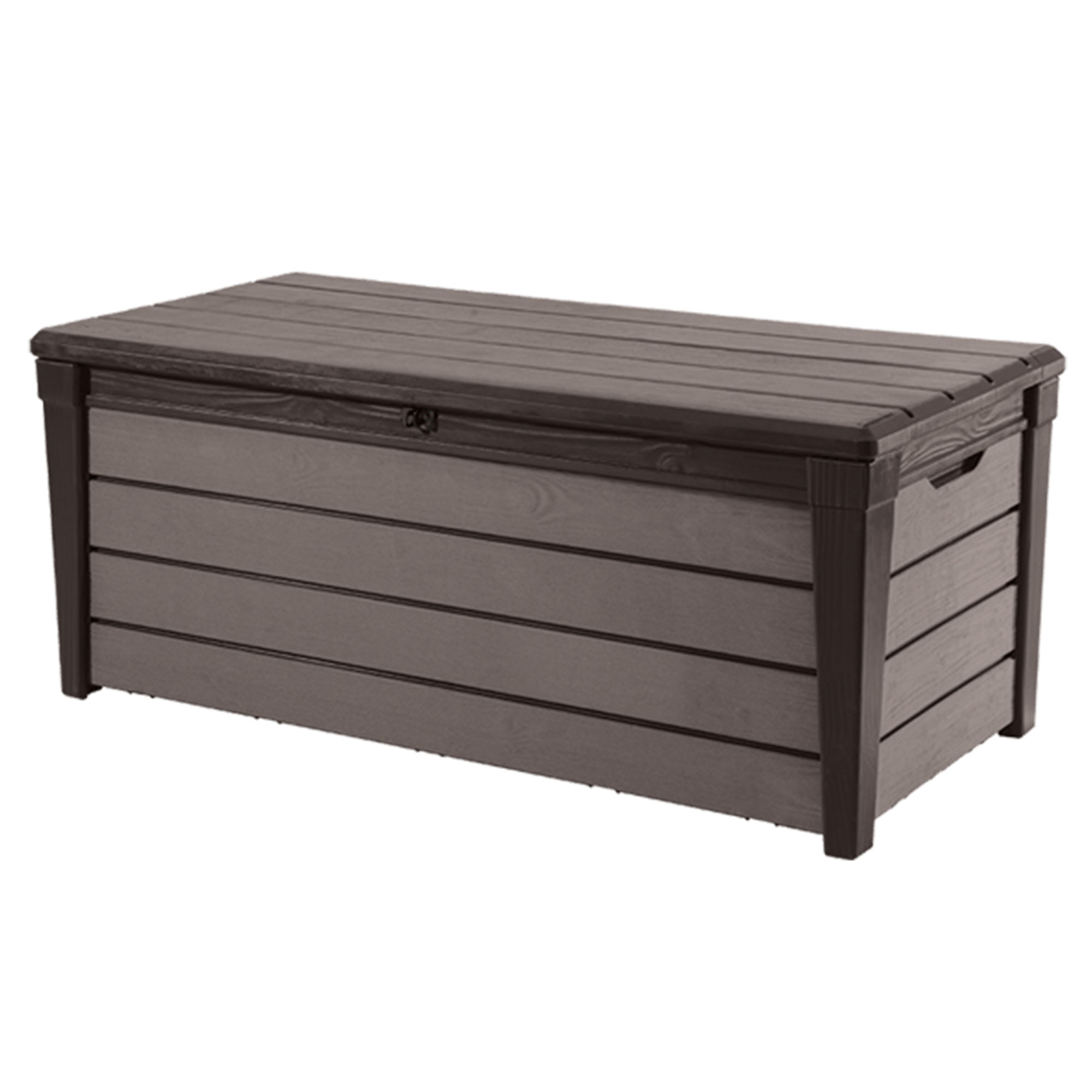 Keter Brushwood 120 Gallon Outdoor Deck Storage Box, Lockable Patio and Garden Furniture Container for Yard Tools and Pool Accessories, Brown