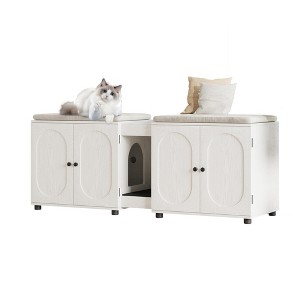 55" Double Cat Litter Box Enclosure for 2 Cats, Modern Self Cleaning Extra Large Hidden Cat Litter Box Furniture - 1 of 4