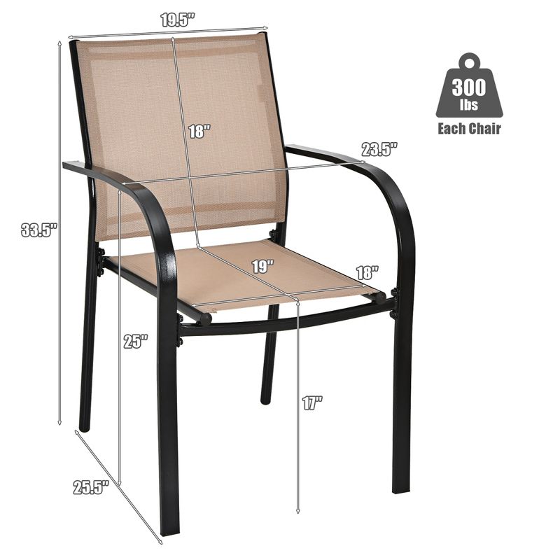 Costway Set of 2 Patio Dining Chairs Stackable with Armrests Garden Deck Brown, 4 of 10