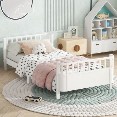 NicBex Twin/Full/Queen Kids Platform Bed Frame with Safety Guardrails & Detachable Fence,Modern Toddler Bed for Bedroom,Kids Room