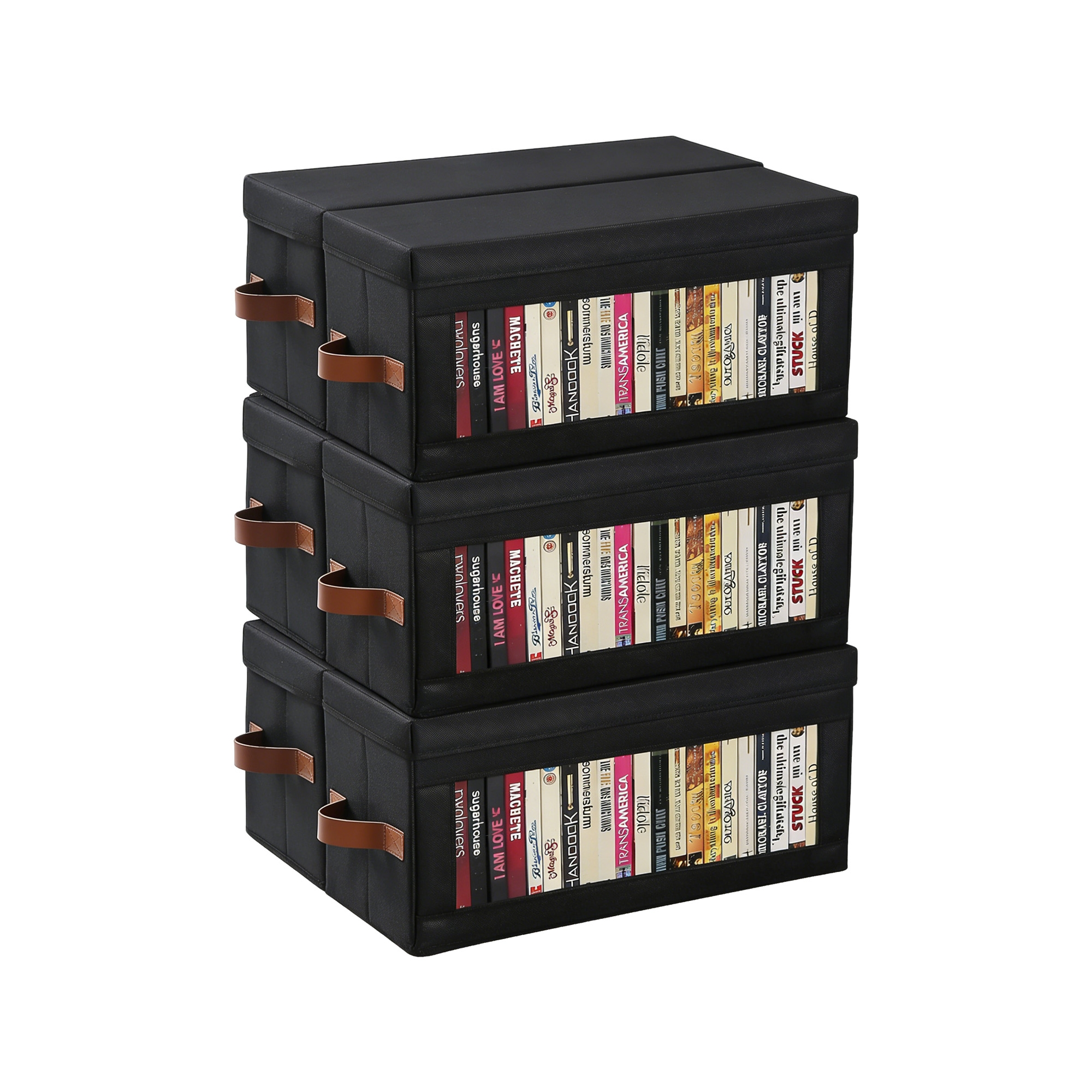 Set of 6 CD Case, Stackable CD Storage Box with Lid and Handles, DVD Storage Case, 13.2" L x 5.9" W x 5.3" H