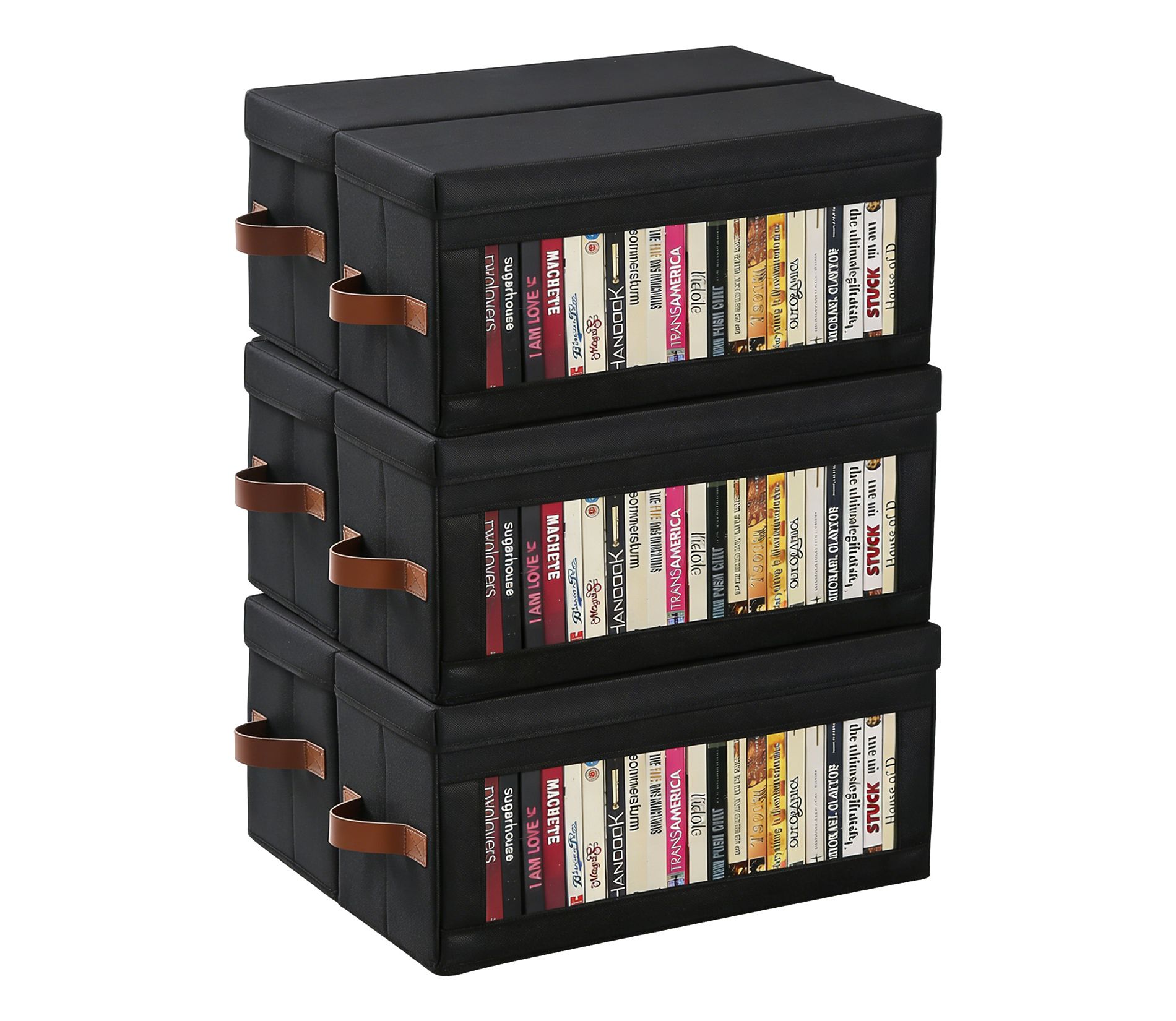 Set of 6 CD Case, Stackable CD Storage Box with Lid and Handles, DVD Storage Case, 13.2" L x 5.9" W x 5.3" H
