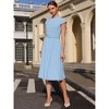 INSPIRE CHIC Women's Mock Neck Cap Sleeve Belted A-Line Midi Pleated Dresses - 3 of 4
