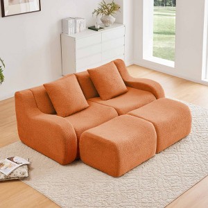 AENKYO Teddy Fabric Modular Deep Seat Sofa, 2 Pillows No Assembly Required Plush Boneless Sectional with Anti-Slip Base, Camel - 1 of 4