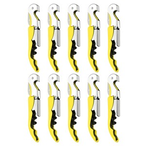 Unique Bargains Double Hinged Wine Bottle Openers with Foil Cutter 5" 10 Pcs Yellow - 1 of 4