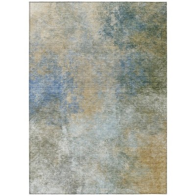 Khaki And Navy Blue Abstract Washable Indoor Outdoor Area Rug