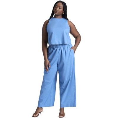 ELOQUII Women's Plus Size Easy Wide Leg Linen Pant