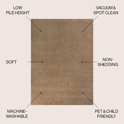 Twyla Solid Brown Low-Pile Machine-Washable Area Rug 3 x 5
