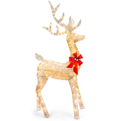 Best Choice Products 5ft Pre-Lit Reindeer Yard Christmas Decoration, Gold Holiday Deer w/ 150 Lights, Stakes, Zip Ties
