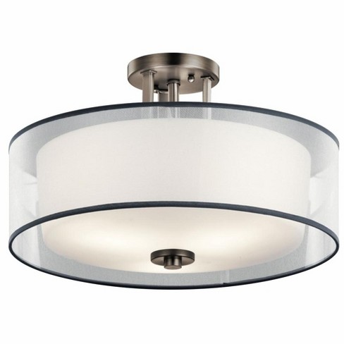 Tallie 18" 3 Light Semi Flush with Satin Etched White Inner Diffuser and White Translucent Organza Outer Shade in Antique Pewter - image 1 of 1