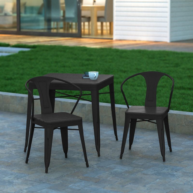 Emma and Oliver Set of Two Modern Weather and Rust Resistant Steel Stacking Chair with Arms and Polyresin Seat and Back for Indoor and Outdoor Use, 2 of 10