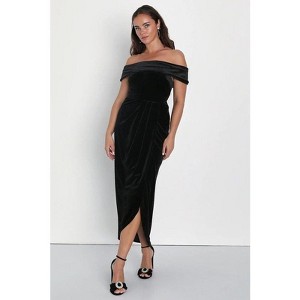 Coolmee Women Elegant Sexy Smocked Off Shoulder High Slit Bodycon Wrap Velvet Dress Cocktail Party Maxi Dress - 1 of 4