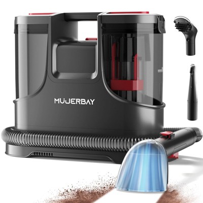 MUJERBAY 15Kpa Portable carpet cleaner machine, Easy Move with Handle, 1.5-inch Deep Cleaning Machine for Couch, Stairs, Car and Pet Messes. Red