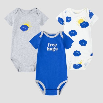 Image of Huggies Baby Boys' 3pk Organic Bodysuit - Yellow/Gray 9M