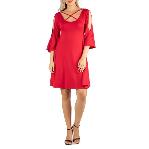 Womens Knee Cold Shoulder Dress-red-1x : Target