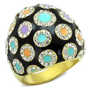 Slickblue Women’s Dome Ring in IP Gold Stainless Steel with Clear Synthetic Crystal, Black Base Contrast, size 5-10 - 1 of 4