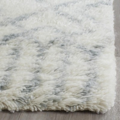 Ivory and Blue Hand-Tufted Wool Shag Runner Rug