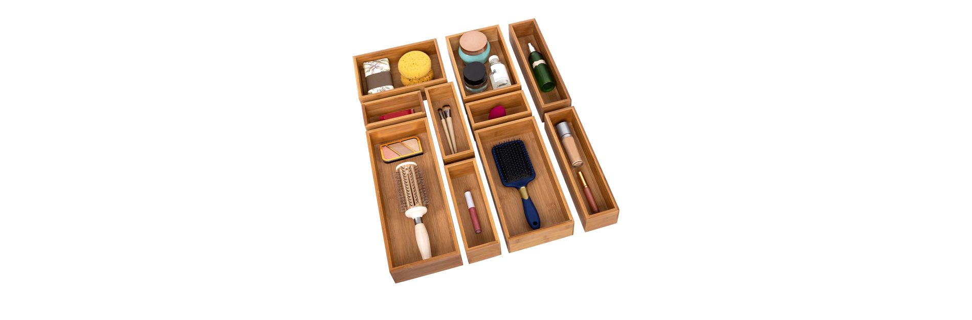 Seville Classics 10-Piece Natural Bamboo Storage Organizer Box Set