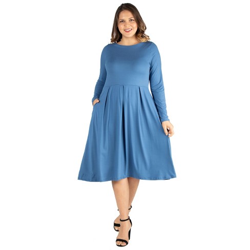 24seven Comfort Apparel Women's Plus Fit And Flare Midi Dress-indigo-1x ...